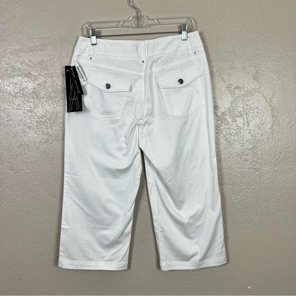 Larry Levine Pants Womens 8‎ White Capri Stretch Casual Flat Front - Picture 13 of 13